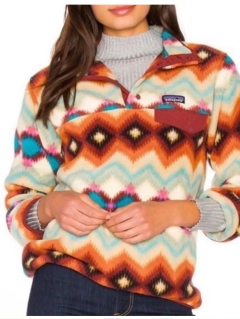 Patagonia womens Synchilla Timber Twist cinder red pullover sweater Fleece Small